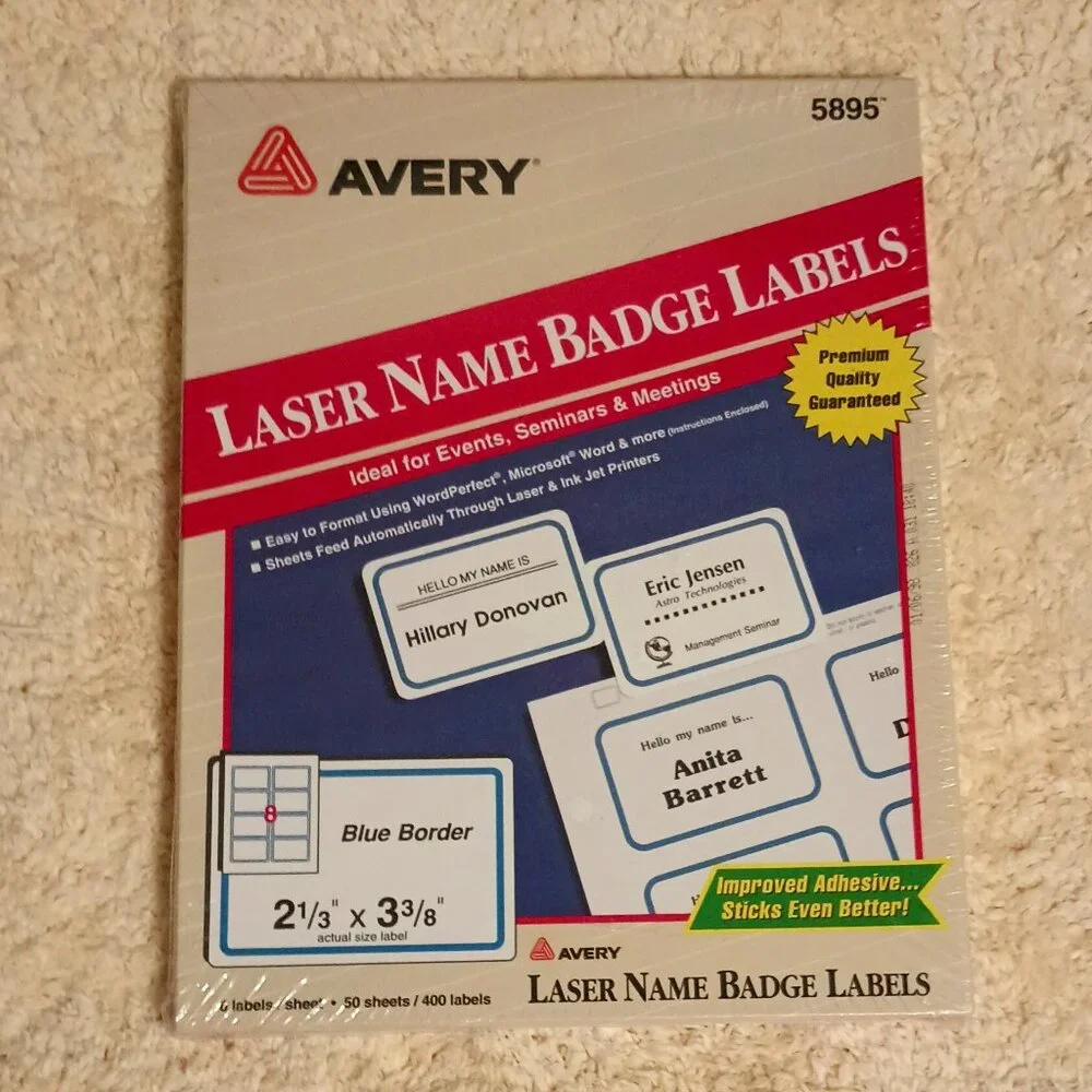 New & Unused Avery Flexible Adhesive Name Badges, 2-1/3